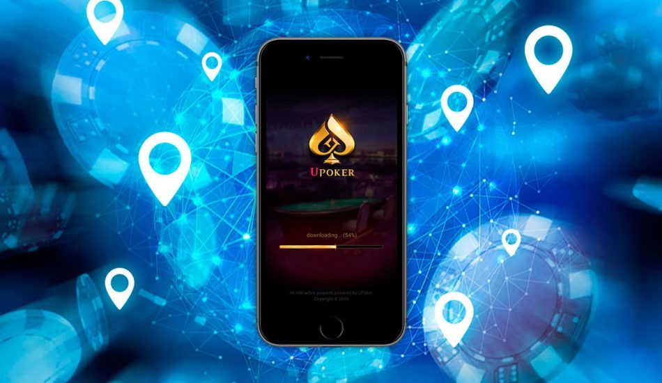 Close up of man holding smartphone and betting on the game while supporters celebrating the victory in background. Man using mobile in pub during football match. Soccer fans cheering for league in pub while man using smart phone to gamble with copy space.